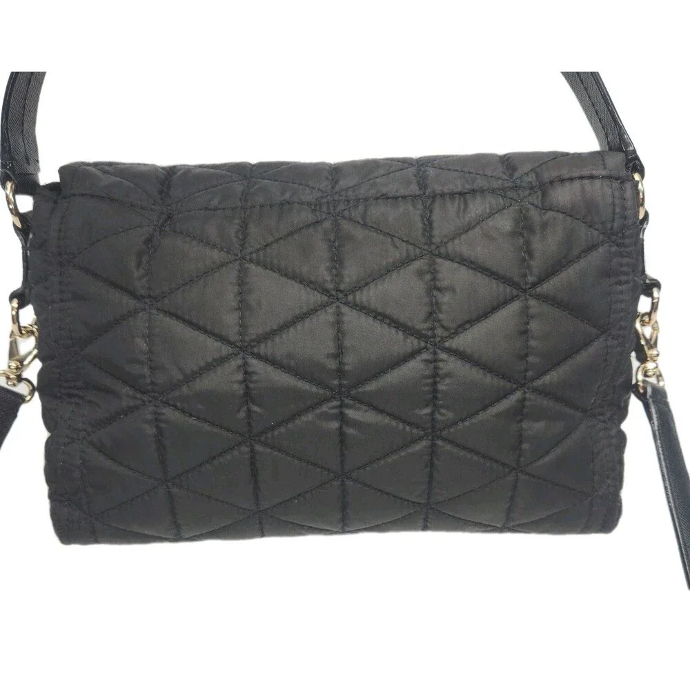 Kate Spade Purse Black Quilted Nylon Crossbody Shoulder Bag Flap Zip Top Small